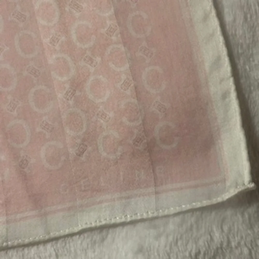 Vtg CELINE Scarf Handkerchief Macadam Logo Pink White 19
